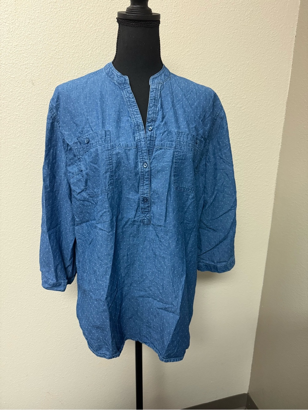 Bit & Bridle Chambray Denim Popover Tunic Shirt XL Western Boho Blue - Picture 2 of 9